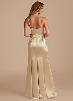 Azazie Marzia Bridesmaid Dresses Champagne Mermaid Pleated Metallic Satin Dress image5
