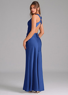 Azazie Evadne Bridesmaid Dresses Royal Blue A-Line Pleated Stretch Satin Dress image5