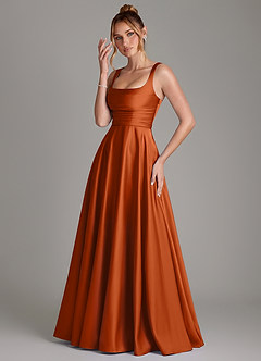 Azazie Azaria Bridesmaid Dresses Burnt Orange A-Line Corset Stretch Satin Dress image3