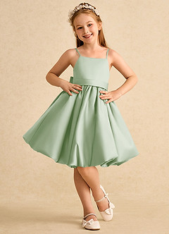 Azazie Davine vestidos de niña de las flores Vestido de Salvia Polvorienta de Satin Mate de Corte En A con Tirante Espagueti image3