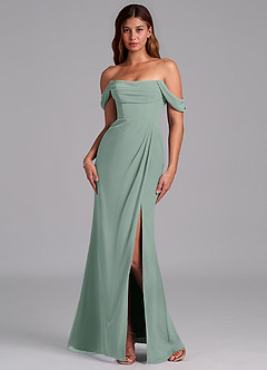 Azazie Johana Bridesmaid Dresses Silver Sage Mermaid Off the Shoulder Chiffon Convertible Dress image7