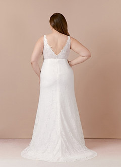 Azazie Gracen Wedding Dresses Diamond White Mermaid V-Neck Lace Tulle Dress image17