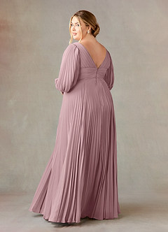 Azazie Zahara Mère de la mariée Robes Robe Trapèze en Mousseline de soie Col V plissé Rose Poussiéreuse image10