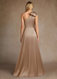 Azazie Easton Mother of the Bride Dresses Taupe A-Line One Shoulder Stretch Satin Dress image3
