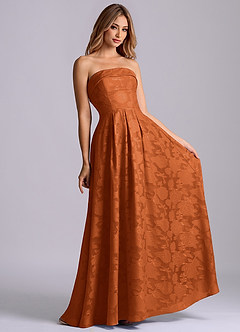 Azazie Lucienne Bridesmaid Dresses Burnt Orange A-Line Strapless Floral Burnout Dress image4
