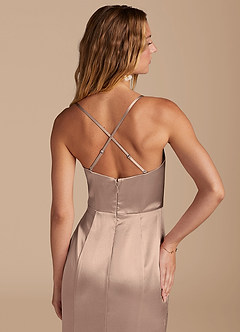 Azazie Marzia Bridesmaid Dresses Taupe Mermaid Pleated Metallic Satin Dress image7