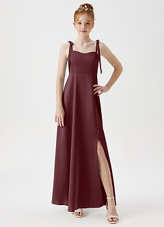 Azazie Rosey Junior A-Linie Herzausschnitt Stretch-Satin Kleid Sangria image5