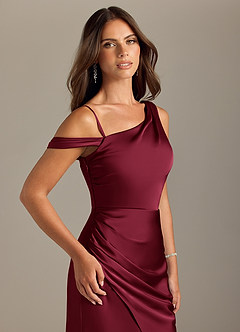 Azazie Madelyn Bridesmaid Dresses Burgundy Mermaid One Shoulder Stretch Satin Convertible Dress image6