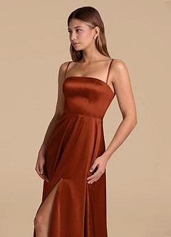 Azazie Wren Jurken voor bruidsmeisjes Jurk van Metaalachtig Satijn met A-Lijn Strapless Kastanjebruin image6