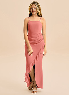 Azazie Buzzy Junior Robe Fourreau en Mousseline de soie Plissée Rose Saumon image4