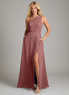 Azazie Phaedra Bridesmaid Dresses Desert Rose A-Line One Shoulder Chiffon Dress image3