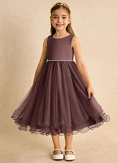 Azazie Lass Flower Girl Dresses Espresso A-Line Bow Tulle Dress image5