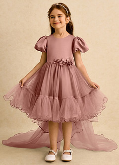 Azazie Cocoa Abiti da Ragazza di Fiori Abito Principessa in Tulle Plissettato Cedro Rosa image3