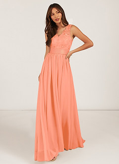 Azazie Gertrude Bridesmaid Dresses Sunset A-Line Lace Chiffon Dress image1