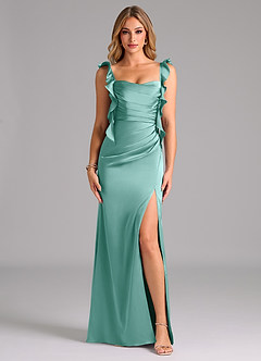Azazie Jessamine Brautjungfernkleider A-Linie Korsett Stretch-Satin Kleid Aqua image3