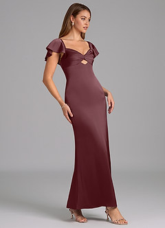 Azazie Demia Brautjungfernkleider Etui Herzausschnitt Stretch-Satin Kleid Sangria image3
