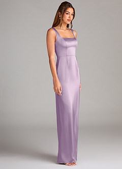 Azazie Flori Bridesmaid Dresses Frosted Lilac Sheath Side Slit Stretch Satin Dress image3