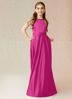 Azazie Arianthe Junior Fuchsia A-Line with Pockets Stretch Satin Dress image4