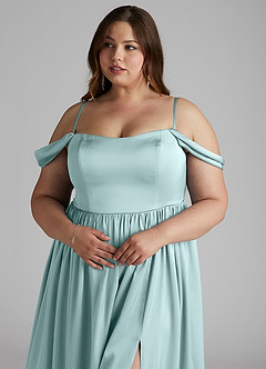 Azazie Morana Robes de demoiselle d'honneur Robe Trapèze Convertible en Satin extensible Épaule décolletée Verre De Mer image15