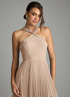 Azazie Afra Abiti da Damigella Abito A-Line in Chiffon Plissettato Taupe image5