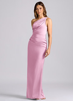 Azazie Akilah Bridesmaid Dresses Candy Pink Mermaid One Shoulder Stretch Satin Dress image11