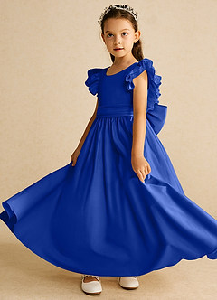 Azazie Piglette Flower Girl Dresses Royal Blue A-Line Bow Matte Satin Dress image2