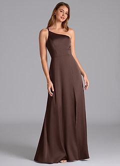 Azazie Trina Final Sale Ganache A-Line One Shoulder Stretch Satin Dress image1