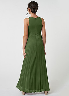 Azazie Lindie Junior Olive A-Line Pleated Chiffon Dress image2