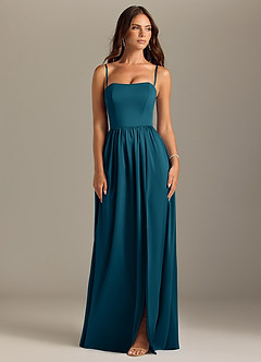 Azazie Calianna Bridesmaid Dresses Ink Blue A-Line Off the Shoulder Stretch Satin Convertible Dress image8