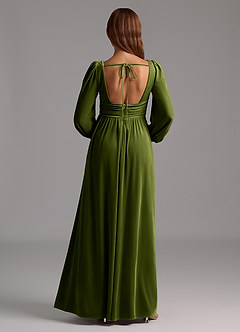 Azazie Norah Bridesmaid Dresses Olive A-Line Long Sleeve Velvet Dress image2