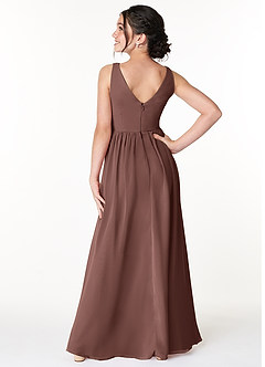 Azazie Sawyer Junior Espresso A-Line Pleated Chiffon Dress image2
