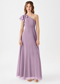 Azazie Arabella Junior A-Linie Gestreift Chiffon Kleid Blauregen image3