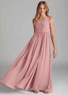 Azazie Chanel Junior Dusty Rose A-Line Sweetheart Neckline Chiffon Dress image2