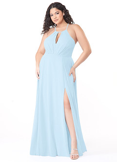 Azazie Evalleen Robes de demoiselle d'honneur Robe Trapèze en Mousseline de soie Plissée Bleu Ciel image9