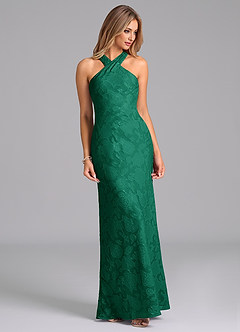 Azazie Doretta Bridesmaid Dresses Emerald Mermaid Pleated Floral Burnout Dress image3