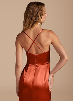 Azazie Marzia Robes de demoiselle d'honneur Robe Sirène en Satiné métallisé Plissée Paprika image7