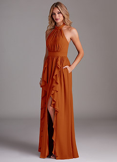 Azazie Avary Bridesmaid Dresses Paprika A-Line Pleated Chiffon Dress image2