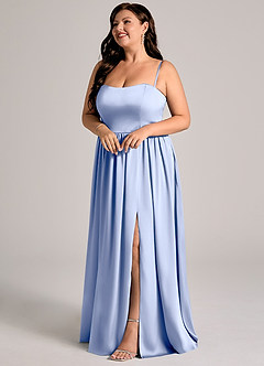 Azazie Calianna Abiti da Damigella Abito Convertibile A-Line in Raso Elasticizzato a Spalla Scoperta Ghiaccio image10