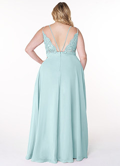 Azazie Lennon Bridesmaid Dresses Sea Glass A-Line Lace Chiffon Dress image8