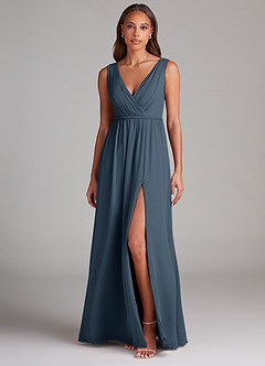 Azazie Tanicia Abiti da Damigella Abito A-Line in Chiffon Plissettato Blu Nettuno image1