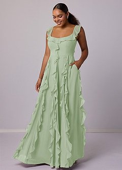 Barbie ♥ Azazie Bridesmaid Dresses Dusty Sage A-Line with Pockets Chiffon Dress image7