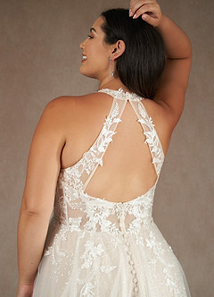 Azazie Dysis Wedding Dresses Diamond White Champagne A-Line Halter Sequins Tulle Dress image12