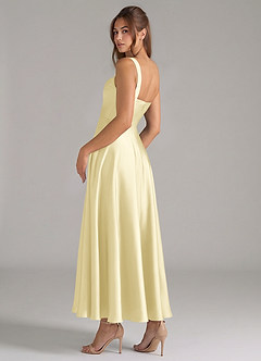Azazie Shaude Robes de demoiselle d'honneur Robe Trapèze en Satin extensible Plissée Sorbet Citron image7