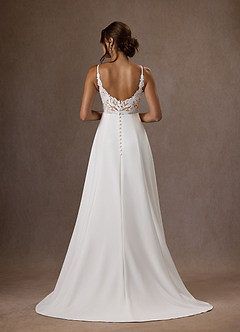Azazie Xena Vestidos de novia Vestido de Blanco Diamante Champán de Crepé elástico de Corte en A con Lentejuelas cuello pico image1