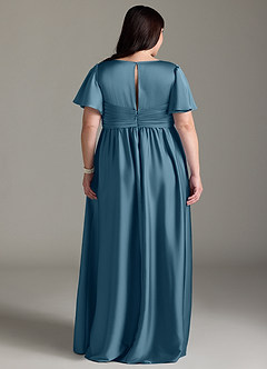 Azazie Verna Maternity Bridesmaid Dresses A-Line Ruched Stretch Satin Floor-Length Dress image11