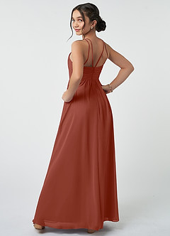 Azazie Leighton Junior A-Linie Plissee Chiffon Kleid Rotbraun image5