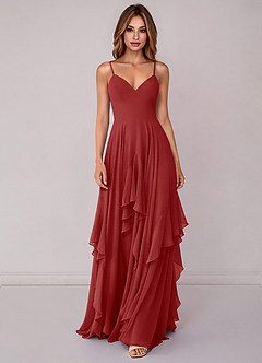 Azazie Zaina Bridesmaid Dresses Rust A-Line Chiffon Dress image4