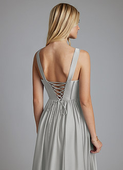 Azazie Delmie Brudtärnklänningar Klä av A-Linje i Stretch Satin Korsett Silver image3