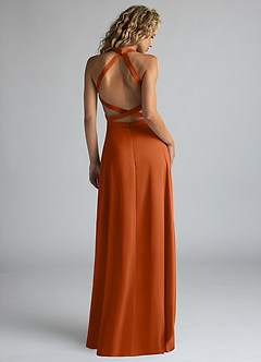Azazie Clarice Brautjungfernkleider A-Linie Hoher Kragen Stretch-Satin Kleid Gebranntes Orange image3