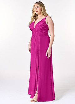 Azazie Maren Allure Vestidos de damas de honor Vestido de Fucsia de Gasa de Corte en A con Cuello en V Encaje image8